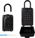 Key Lock Box, 12-Digit Code, Weatherproof Wall Mount, Large Capacity 5-8 Keys, Aluminum Alloy (Black, 3.58 * 2.24 * 7.8IN with Shackle)