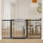 Fairy Baby 65.4"-68.1" Extra Wide Baby Gate with Door, 66 67 68 Inches Walk THR Baby Gates for Stairs Pressure Mounted no Drill, Indoor Tension Metal Child Pet Dog Safety Gate for Kids, Black
