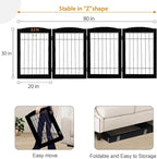 LZRS 4-Panel Freestanding Wooden Dog Gate—Extra Wide 30” Tall Foldable Pet Barrier with Support Feet, Solid Hardwood & Steel Wire Safety Gate for Doorways, Hallways, and Stairs, Black
