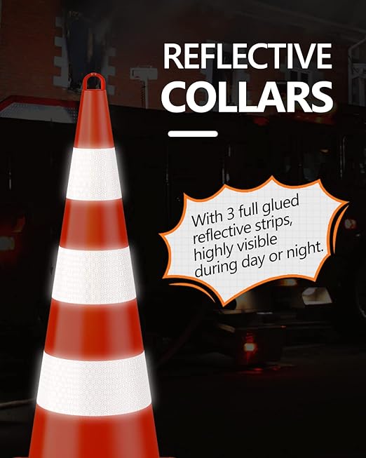 BATTIFE Traffic Safety Cones 36 Inch with Handheld, Orange Cones with Reflective Collar, Cones for Parking Lot, Sport & Driving Training, Road Safety, Construction Events (6 Cones)