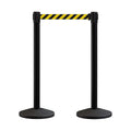 Crowd Control Warehouse CCW Series RBB-100 - Set of 2 Stanchions with Retractable Belts - 11 Foot Black/Yellow Belt, Black Post - Crowd Control Barriers