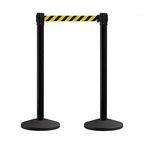 Crowd Control Warehouse CCW Series RBB-100 - Set of 2 Stanchions with Retractable Belts - 11 Foot Black/Yellow Belt, Black Post - Crowd Control Barriers