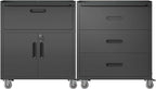 Metal Tool Cabinet,Garage Storage Cabinet System,Wall Cabinet & Locking Rolling Tool Cabinet with Doors and Adjustable Shelves,Steel Tool Cabinets for Home (2 Pcs-StyleE, Black)