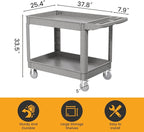 2-Tier Rolling Tool Cart,Heavy-Duty Plastic Service Cart with Lipped Shelves,550 lbs Capacity Utility Cart,46 x 26 Inch Rolling Work Carts for Garage,Salon,Kitchen,Office-Gray