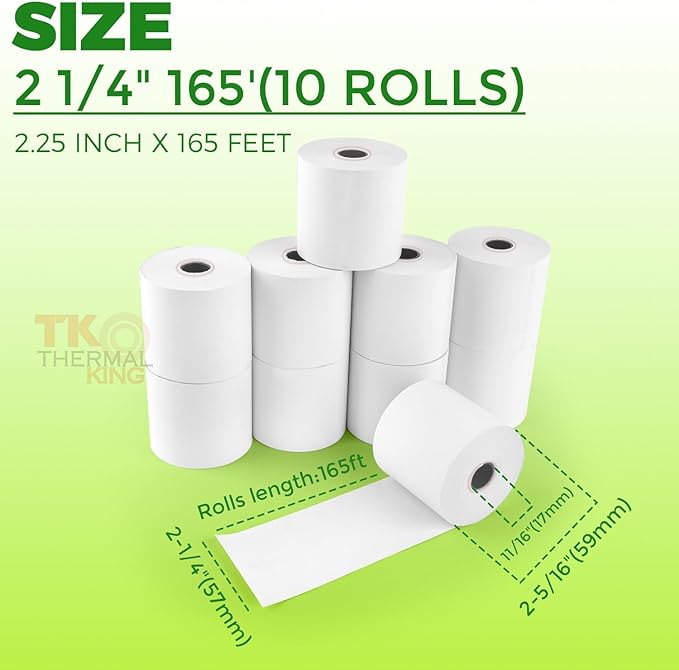 (10 Rolls) 2 1/4" x 165' Thermal Paper, POS Receipt Paper for Retail Business Cash Register, Fits Most Credit Card Terminal