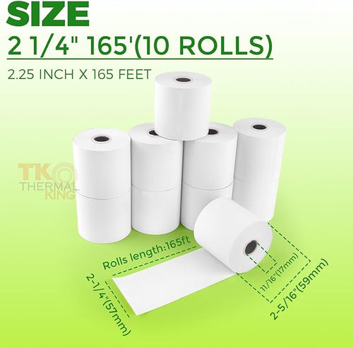 (10 Rolls) 2 1/4" x 165' Thermal Paper, POS Receipt Paper for Retail Business Cash Register, Fits Most Credit Card Terminal
