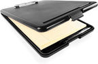 Clipboard with Storage Slim Folding for Nursing, Teachers, Coaches & Office, Plastic Heavy Duty with Pen Holder (9.5” x 13.5”) (Black)
