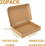 PHAREGE 12x9x2 Inch Shipping Boxes 20 Pack Brown, Tab Lock Tuck Top Mailer Boxes for Packaging Small Business, Cardboard Gift Boxes for Wrapping Mailing Present