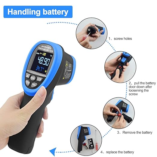 High Temperature IR Thermometer -58℉- 2732℉,Dual Laser Industrial Pyrometer 30:1 Non Contact Digital Thermometer Gun with Large LCD Color Display Blacklight and Flashlight, Adjustable Emissivity