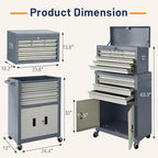 13-Drawer Double Door Rolling Tool Chest, 2 in 1 Detachable Tool Chest,Tool Box with Drawers and Wheels, Large Tool Cabinet with Lock, Metal Standing Toolbox for Garage Workshop-Gray&White