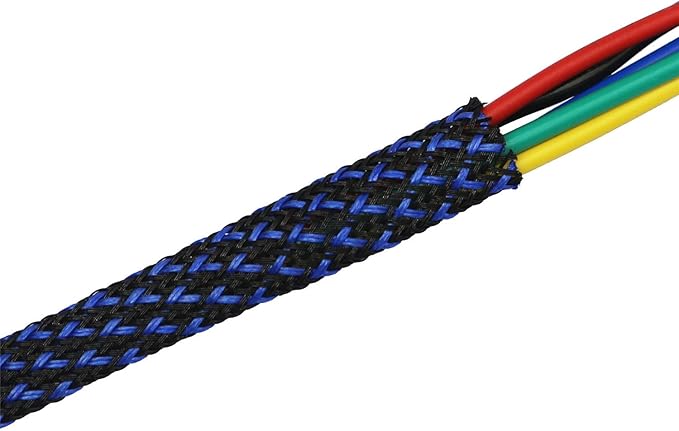 30ft PET Expandable Sleeving Wire Cable Sleeve (1/4", Blue&Black)