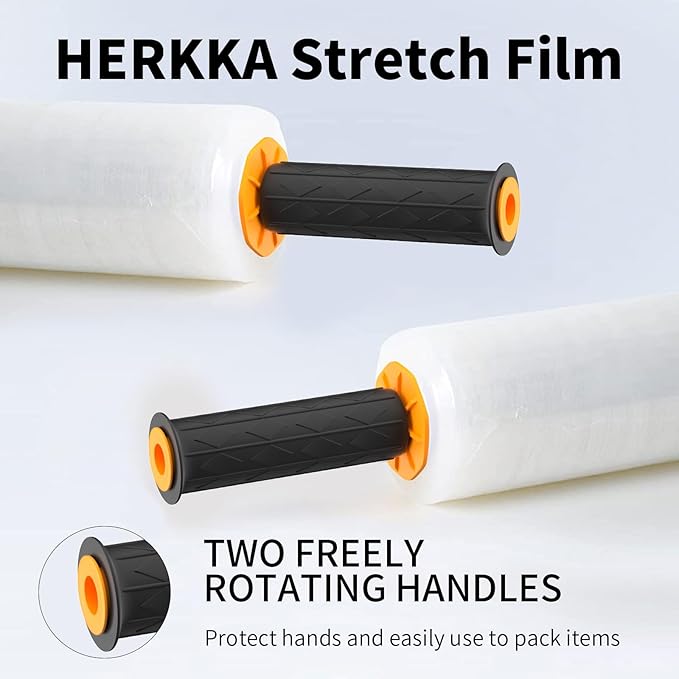 Stretch Film, HERKKA Stretch Wrap with Handles Industrial Strength, Moving Wrapping Plastic Roll, Shrink Wrap for Pallet Wrap, 15" x 1000 Feet, 4 Pack, 60 Gauge