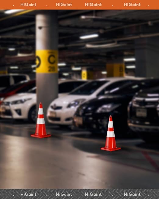 [48 Pack] HiGiant 28 inch Traffic Safety Cones with Reflective Collars, Sturdy Orange PVC Cones for Road Safety, Parking lot and Driving Training