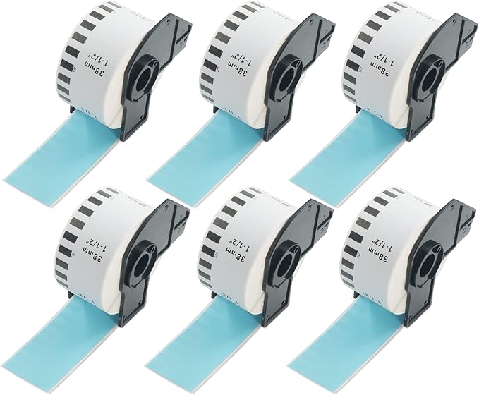 BETCKEY - Continuous Labels Replacement for Brother DK-2225 (1.4 in x 100 ft), Compatible with Brother QL Label Printers [6 Rolls/Continuous Labels, Light Blue]