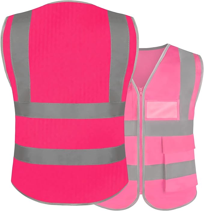 Safety Reflective Work Vest 6 Pack for Men and Women with 8 Pockets and Zipper High Visibility Construction Outerwear