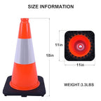 OrangeStar 4-Pack 18" Traffic Cones with Weighted Rubber Base, 6" Reflective Collar, Orange Safety Cones for Parking Lot, Road Construction, Warehouse, Highway, Weatherproof PVC