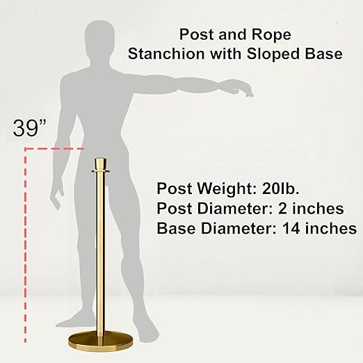 Montour Line Cline Post and Rope Stanchion Set - Black with Sloped Base and Crown Top - Includes (2) Posts