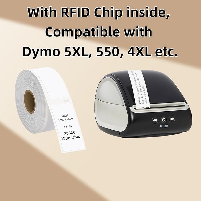 Hehua 1" x 2-1/8" Label Compatible with DYMO Labelwriter 5XL 550 4XL 450 30336 with RFID Chip, FNSKU Barcodes Return Address Labels, 25mm x 54mm, Total 2000 Labels/4 Rolls