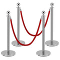4 Pack Silver Stanchion Posts, Stanchions and Velvet Ropes, Queue Barrier Line Divider with Fillable Plastic Base for Sand or Water, Suits for Airport,Parties,Grand Opening,Casino,Bank