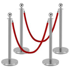 4 Pack Silver Stanchion Posts, Stanchions and Velvet Ropes, Queue Barrier Line Divider with Fillable Plastic Base for Sand or Water, Suits for Airport,Parties,Grand Opening,Casino,Bank
