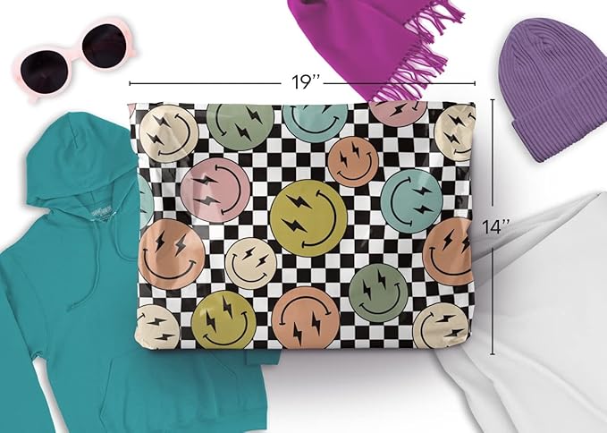 14x19 Poly Mailers – Smiles Checkerboard – Waterproof, Tear-Resistant Shipping Bags with Adhesive Seal – 100 Pack – Package Mint