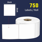 L LIKED 2" x 2" Direct Square Thermal Labels, Perforated QR Code and Barcode Stickers & Compatible with Rollo, Zebra and Other Desktop Printers (1 Roll, 750 Labels)