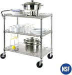 Heavy Duty 3 Tier Rolling Utility Kitchen Cart on Wheels,Large 45"L x 17 1/2"D x 45"H Metal Serving Cart Commercial Grade with Wire Shelving and Handle Bar for Office School Church Kitchen Hardware