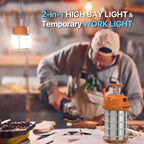 HYPERLITE LED Temporary Work Light 100W 12500LM 300W HID/HPS 5000K, Portable LED Jobsite Light with Stainless Steel Safety Guard and Sturdy Hook for Construction Sites, Workshop(with an ON/OFF Switch)