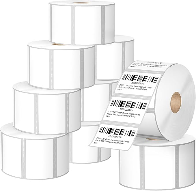 12 Rolls 2.25" X 1.25" Thermal Printer Labels, 1000/Roll - Direct Thermal Labels Compatible with Zebra & Rollo Printers, BIAlabel
