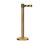 Crowd Control Warehouse CCW Series RBB-150 - Set of 2 Stanchion Retractable Belt Barriers - 16 Foot, Black & Yellow Diagonal Belt with Satin Brass Steel Post - Easy Assembly