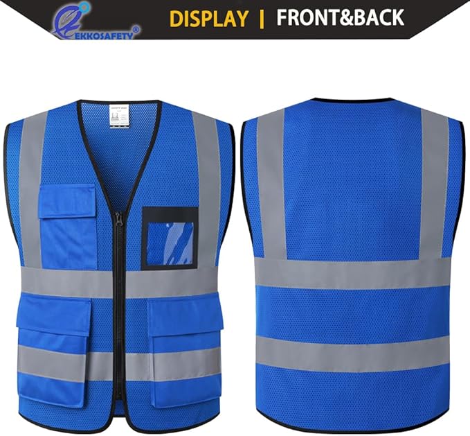 Hi Vis Reflective Safety Vest for Men Women Mesh High Visibility Vest with Pockets,Meets ANSI/ISEA Standards(EK170-Mesh-Blue-M)