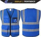 Hi Vis Reflective Safety Vest for Men Women Mesh High Visibility Vest with Pockets,Meets ANSI/ISEA Standards(EK170-Mesh-Blue-XL)