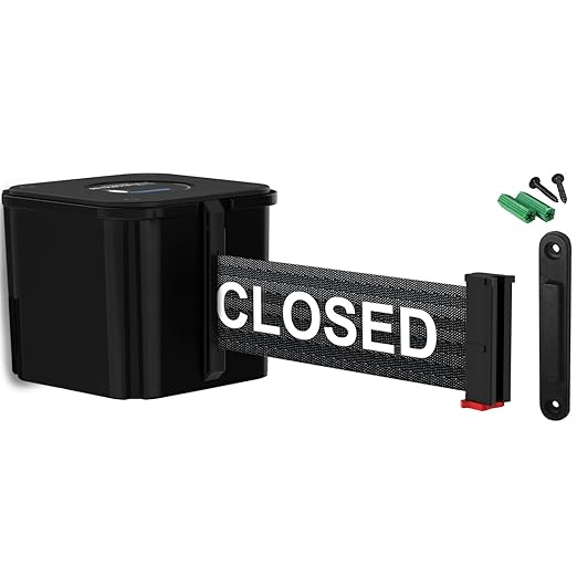 WM412 Retractable Belt Wall Mounted Smooth Black Crowd Control Barrier and Receiving End, 30' This Lane Closed Belt