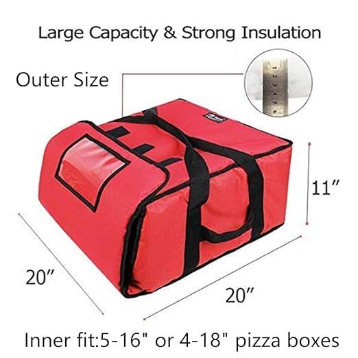 Pizza Bag,Large Thermal Pizza Delivery Bags Insulated Food Delivery Bag Moisture Free Professional Pizza Warmer Carrier Bags Hold Up to 5-16" or 4-18" (Red, 20"X20"X11")