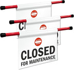 SmartSign 3-Pack 'Closed For Maintenance' Hanging Doorway Barricade Sign with Symbol, Spring-loaded Aluminum Pole, Torsion Pole and 11.25" x 18" Vinyl Sign Kit, Black/White/Red, USA-Made