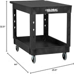 Global Industrial Industrial Service & Utility Cart, Plastic 2 Flat Black Shelf, 44” x 25-1/2”, 5" Rubber Casters