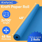 48" x 1200" (100 ft) Dark Blue Kraft Paper Roll (Value Pack of 2), 45 lbs Thickness, Made in USA Colored Kraft Paper for School, Bulletin Board - Odorless, Non-Toxic, Safe for Kids