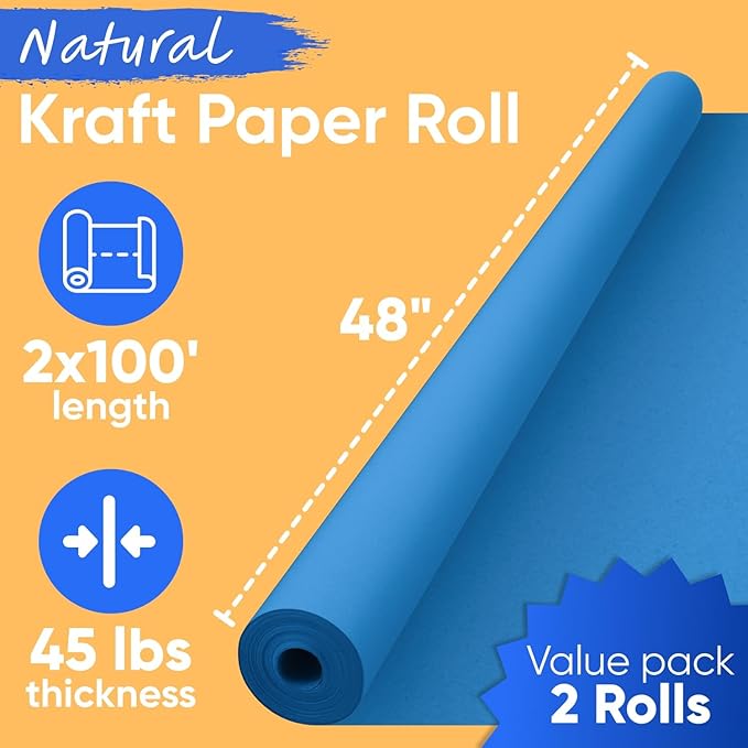 48" x 1200" (100 ft) Dark Blue Kraft Paper Roll (Value Pack of 2), 45 lbs Thickness, Made in USA Colored Kraft Paper for School, Bulletin Board - Odorless, Non-Toxic, Safe for Kids