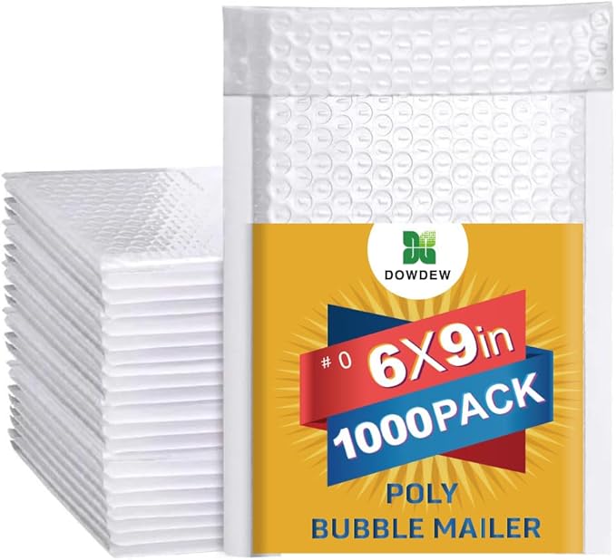 Water Resistant Bubble Envelope Mailers [1,000 Pack] 6 inch x 9 inch #0 White Poly Padded Shipping Envelopes Self Sealing Cushioned Packaging Bags