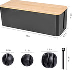 Cable Management Box - Wooden Style Large Cord Organizer to Hide Wires & Power Strips | Desk Computer Cable Organizer | Safe ABS Material | 16" (L) x 6.2" (W) 5.3" (H) | for Home & Office - Black