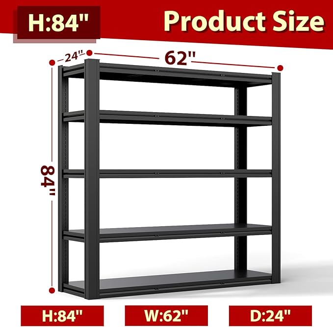 Metal Storage Shelves Unit,5-Tier Adjustable Heavy Duty Garage Shelving,3500LBS Garage Storage Industrial Shelves,Storage Racks,Steel Shelf Suitable for Shop,Warehouse,Basement