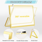 Magnetic Dry Erase White Board, 12" x 8" Double-Sided Golden Aluminum Frame Desktop Whiteboard with Stand, Portable Small Whiteboard Set for Drawing, Office, Home, School