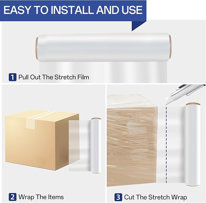 Stretch/Shrink Wrap Roll 18 Inch 1500ft,Heavy Duty 800% Stretch,Clear 80 Gauge Industrial Strength Stretch Film,Plastic Wrap for Pallet Wrap for Pallets,Packing, Shipping&Furniture Protection(4 Roll)