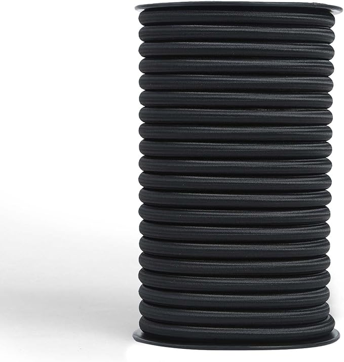 Strong and Durable Bungee Cord - 3/8" x 50ft Elastic Cord, Kayak Stretch String Rope, Bungee Shock Cords for Repairing Tent Poles, DIY, Tie Downs, Black