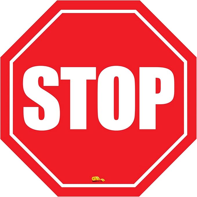 Mighty Line Stop Floor Sign Sticker for Safety, Warning, Heavy-Duty, Peel and Stick, Adhesive, Industrial Quality, 24"