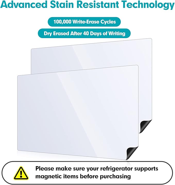 Magnetic Whiteboard for Fridge, 2 Pack 12x16 Inch Dry Erase Board for Refrigerator, Kitchen Organizer & Planner with 3 Markers, Eraser & 4 Magnets