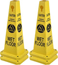 26.5" Caution Cones, 4-Sided Visible Safety Signs with Heavy Rubber Base, Warning for Slip & Fall Prevention, Indoor/Outdoor Use (4, Wet Floor Caution-Yellow, 26.5 inch)