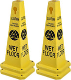 26.5" Caution Cones, 4-Sided Visible Safety Signs with Heavy Rubber Base, Warning for Slip & Fall Prevention, Indoor/Outdoor Use (4, Wet Floor Caution-Yellow, 26.5 inch)