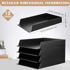 Wenqik 12 Pcs Stackable Paper Trays Rectangular Plastic Desk Holder Desktop Document File Organizer Storage Letter for Office Classroom (Black)