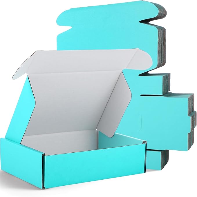 Spakon 50 Packs Shipping Boxes Cardboard Corrugated Mailer Packaging Boxes for Small Business Cute Small Box Cardboard Carton Box Mailers for Packaging Product(Blue,6 x 4 x 1.6 Inches)